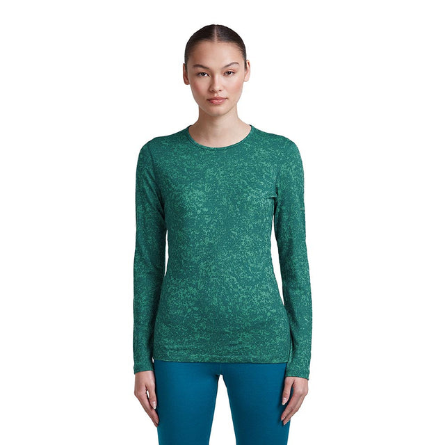 Bluza Termica Dama Icebreaker W Merino 200 Oasis Moss Bloom AOP Crew   Bluza Termica Dama Icebreaker W Merino 200 Oasis Moss Bloom AOP Crew